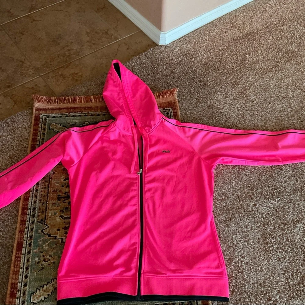 Fila Pink and Black Zip-Up Hoodie, light lining, breast cancer awareness - Picture 9 of 15